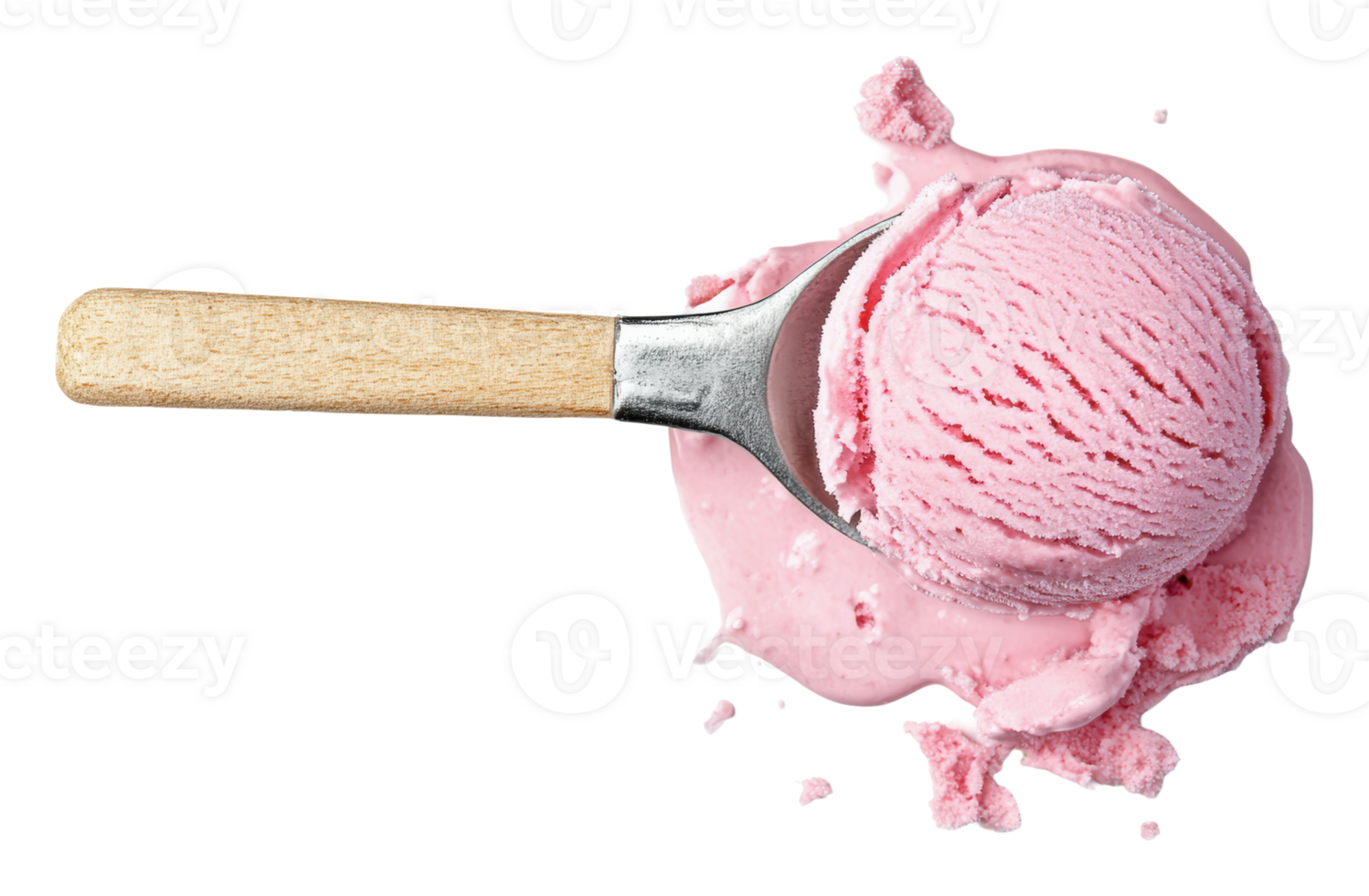 Scoop of pink ice cream with wooden handle png