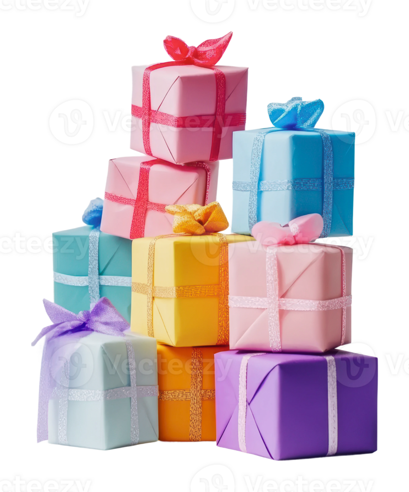 Colorful gift boxes stacked for celebration event png