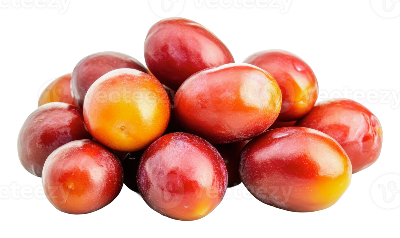 Fresh plums stacked on a white surface png