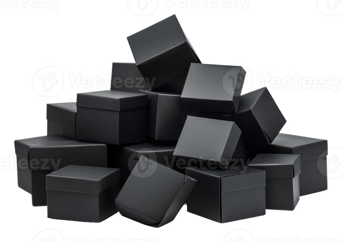 Pile of small black boxes ready for gifting png