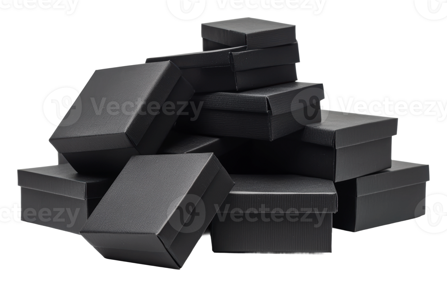 Black gift boxes stacked for presentation display png