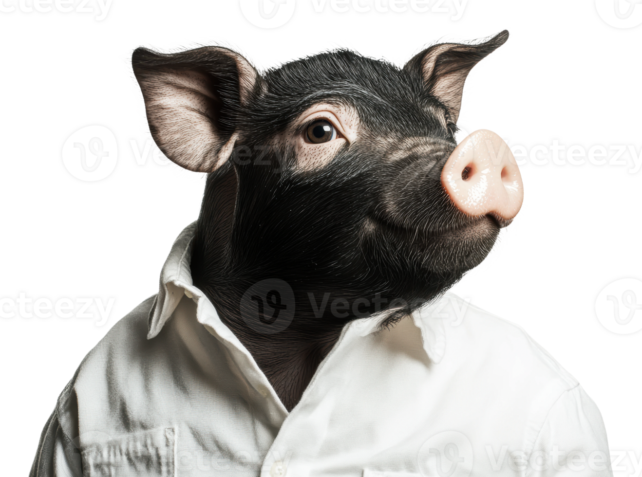 Pig wearing a white shirt poses for a portrait png