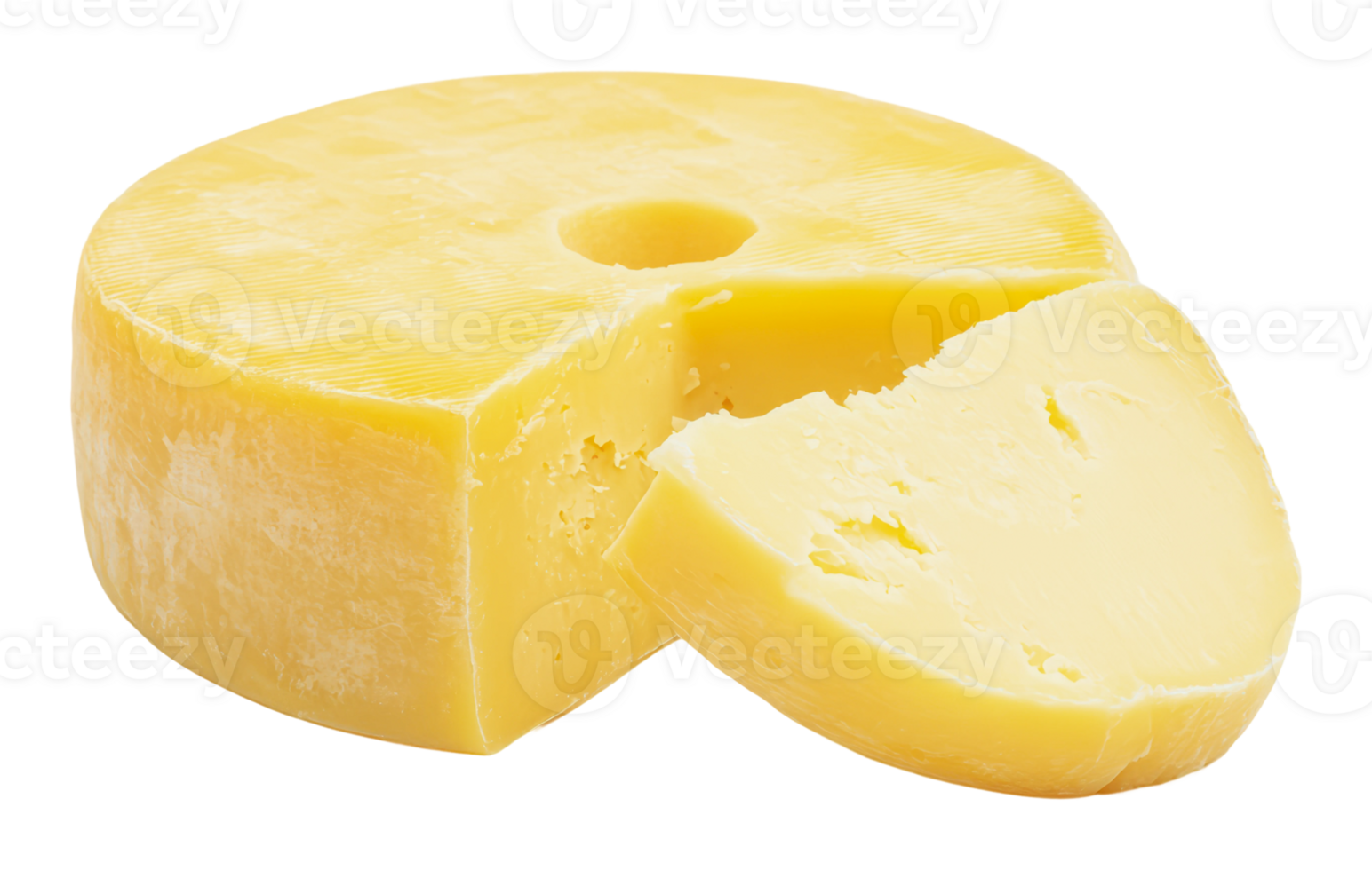 Cheese round with a slice cut out, ready to eat png