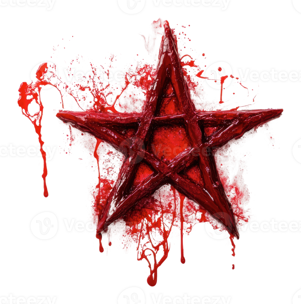 Red star symbol with splashes of red paint png