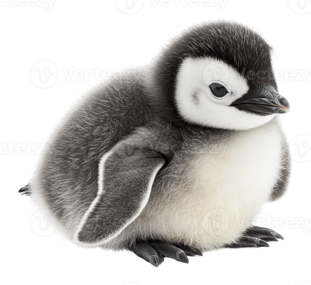 Cute baby penguin sitting on a snowy surface png