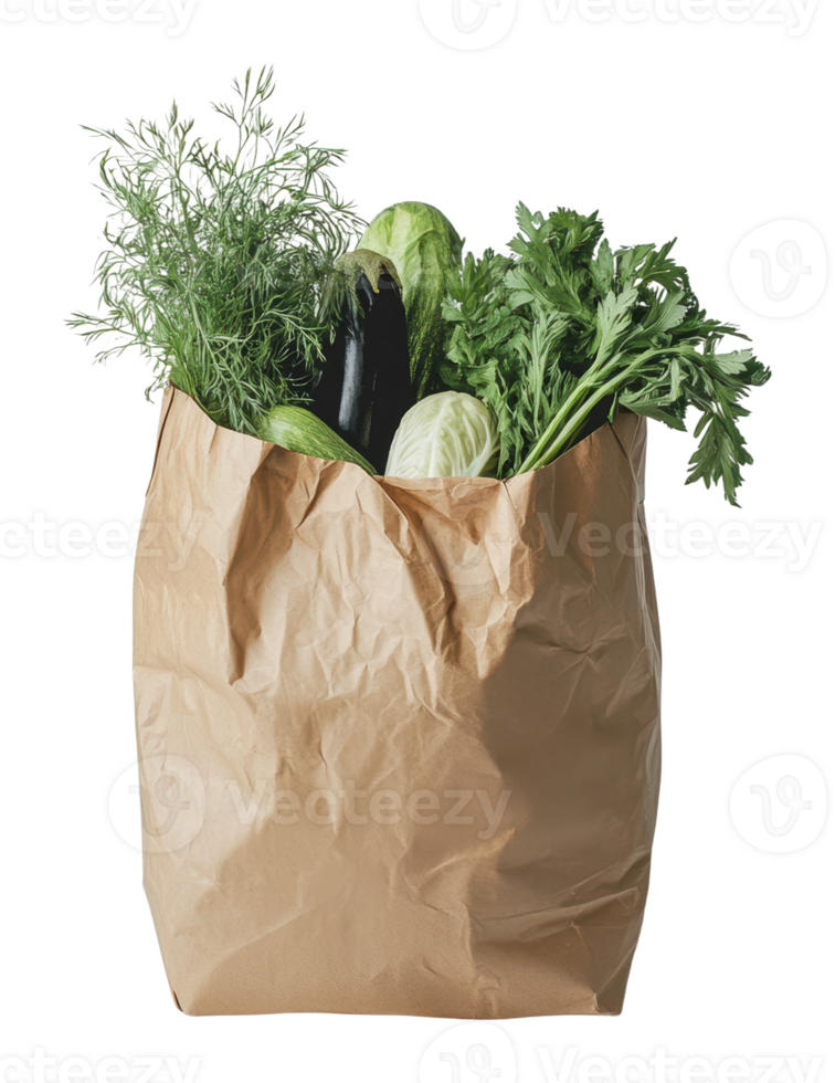 Fresh vegetables packed in a brown paper bag png