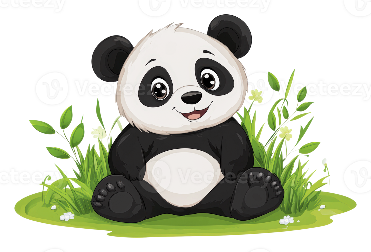 Cute panda sitting in lush green grass png