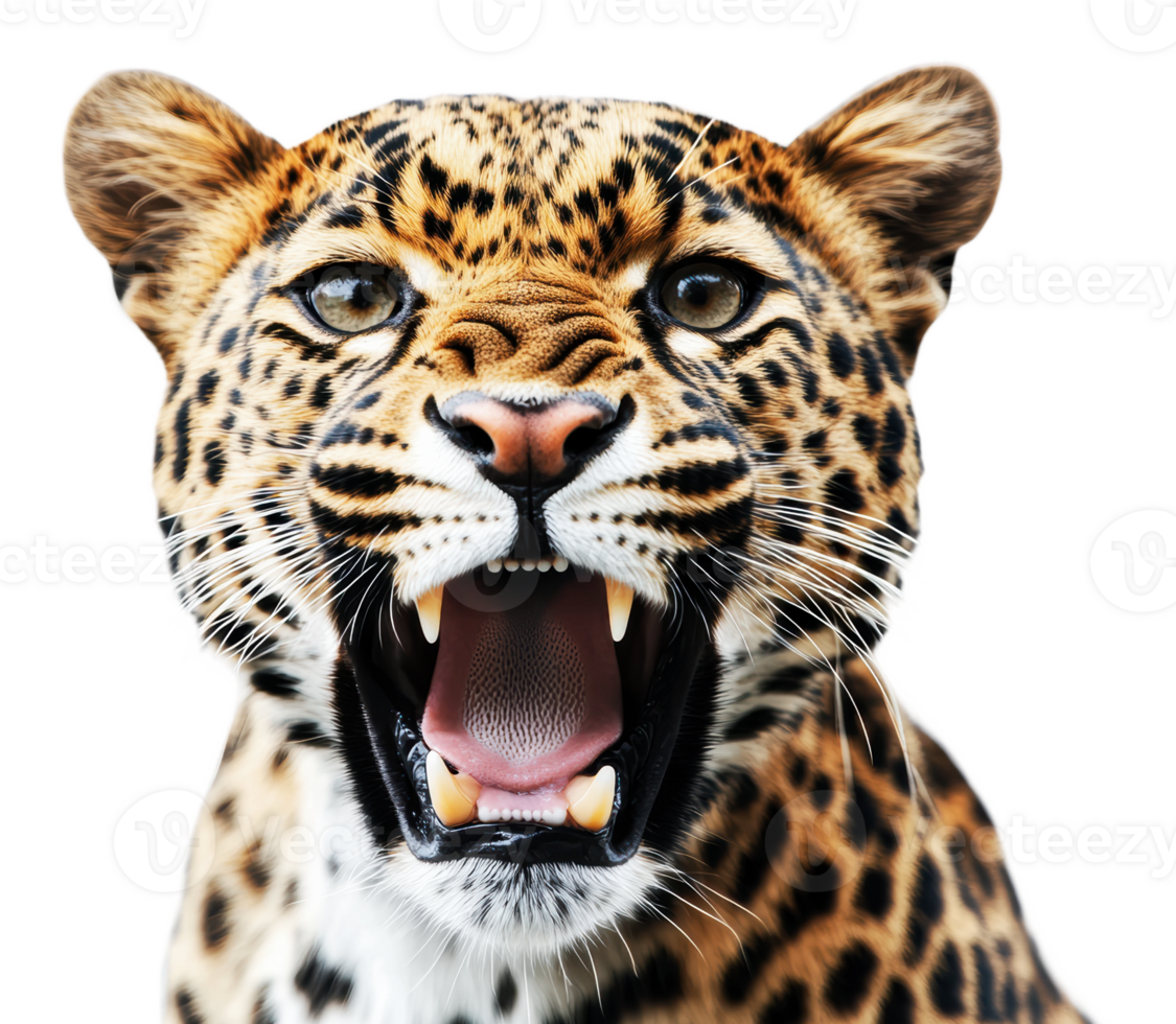 Leopard showing fierce expression up close png