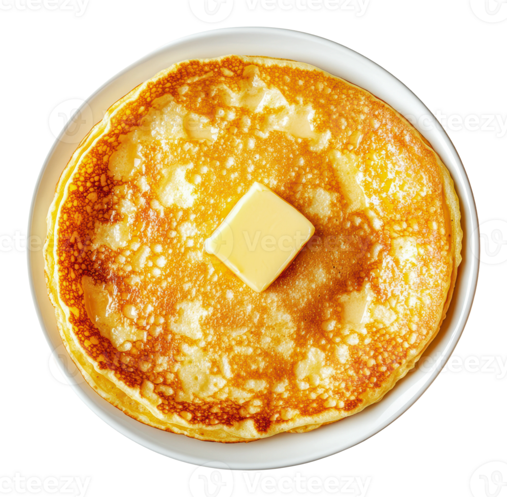 Pancake with melting butter on a white plate png