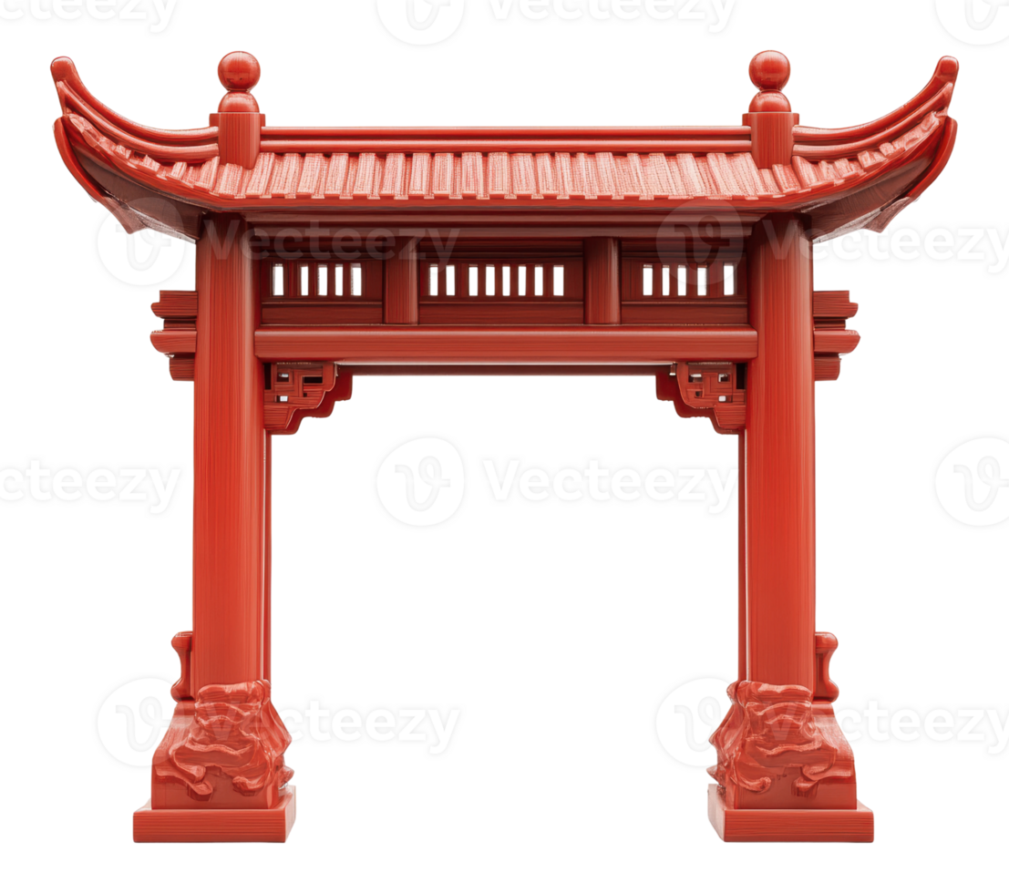 Traditional Chinese style archway in vibrant red png