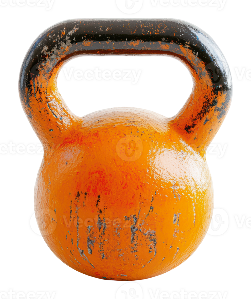Old orange kettlebell with wear and tear png