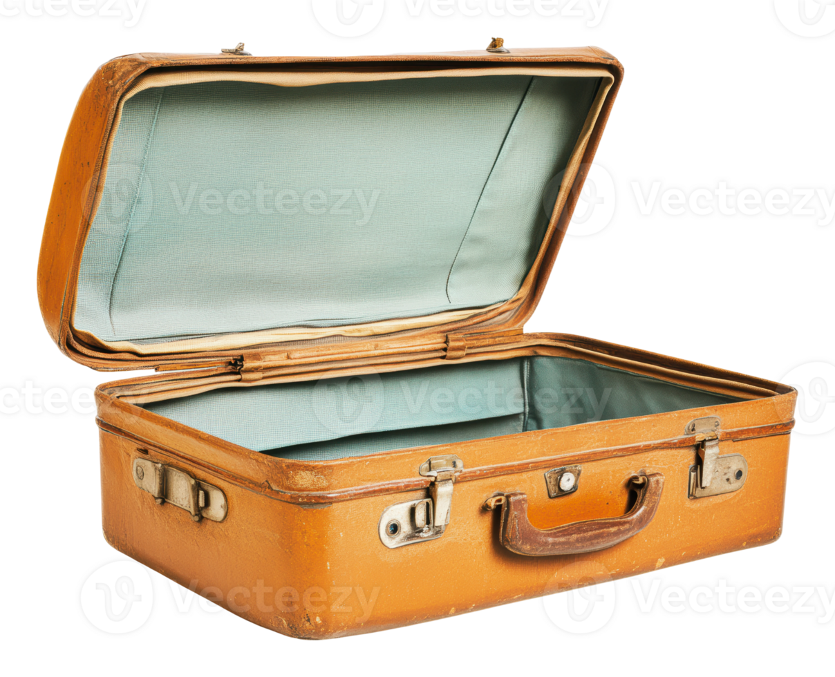 Open vintage suitcase displaying interior png
