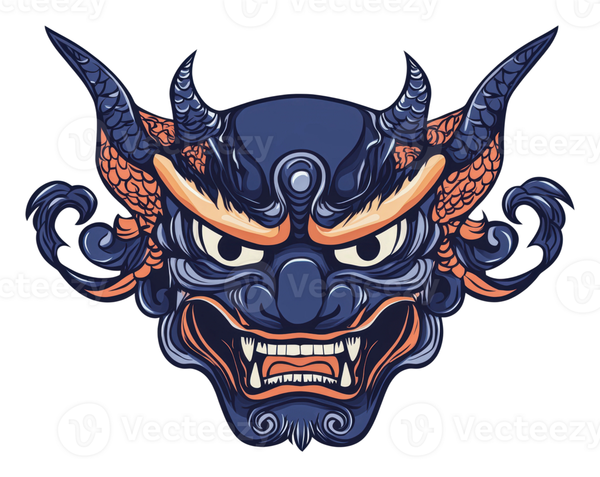 Detailed illustration of a traditional demon mask png