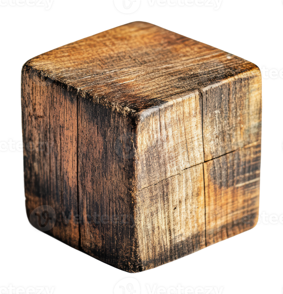 Rustic wooden cube with unique texture and grain png