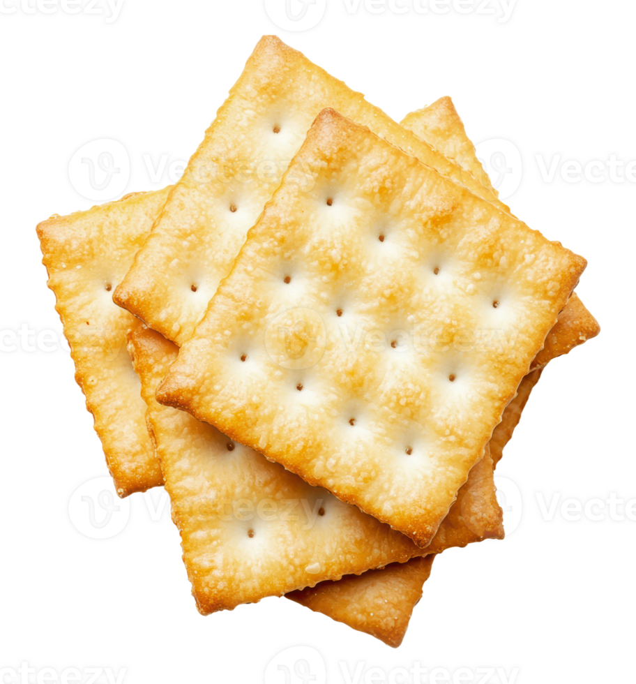 Stacked crunchy crackers on white png