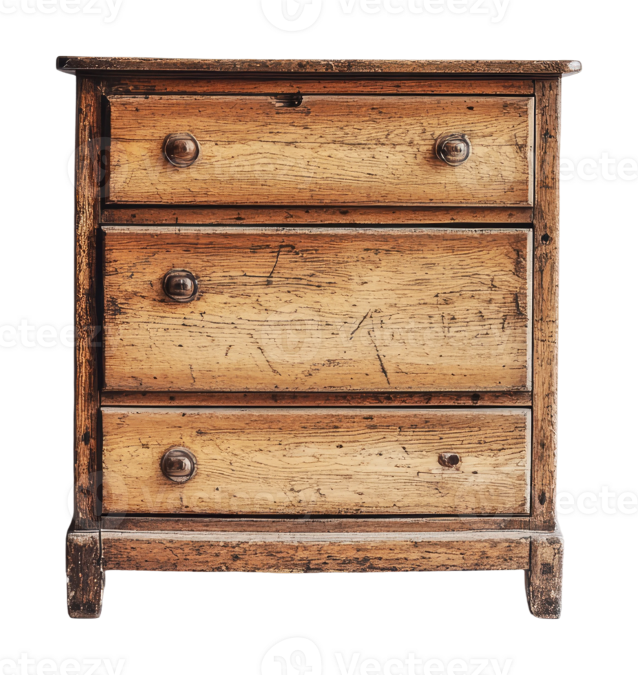 Antique wooden chest with 3 drawers png