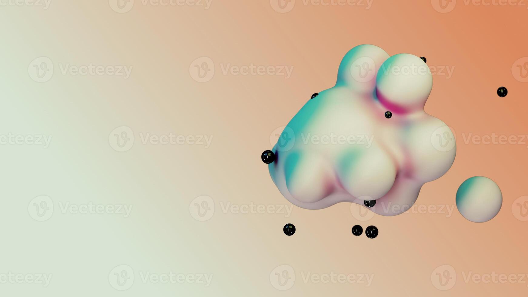 Liquid fluid dynamic abstract animated white metaball floating spheres blobs drops bubbles in transition deformation beige background with black little pearls 3d render for presentation business adds photo