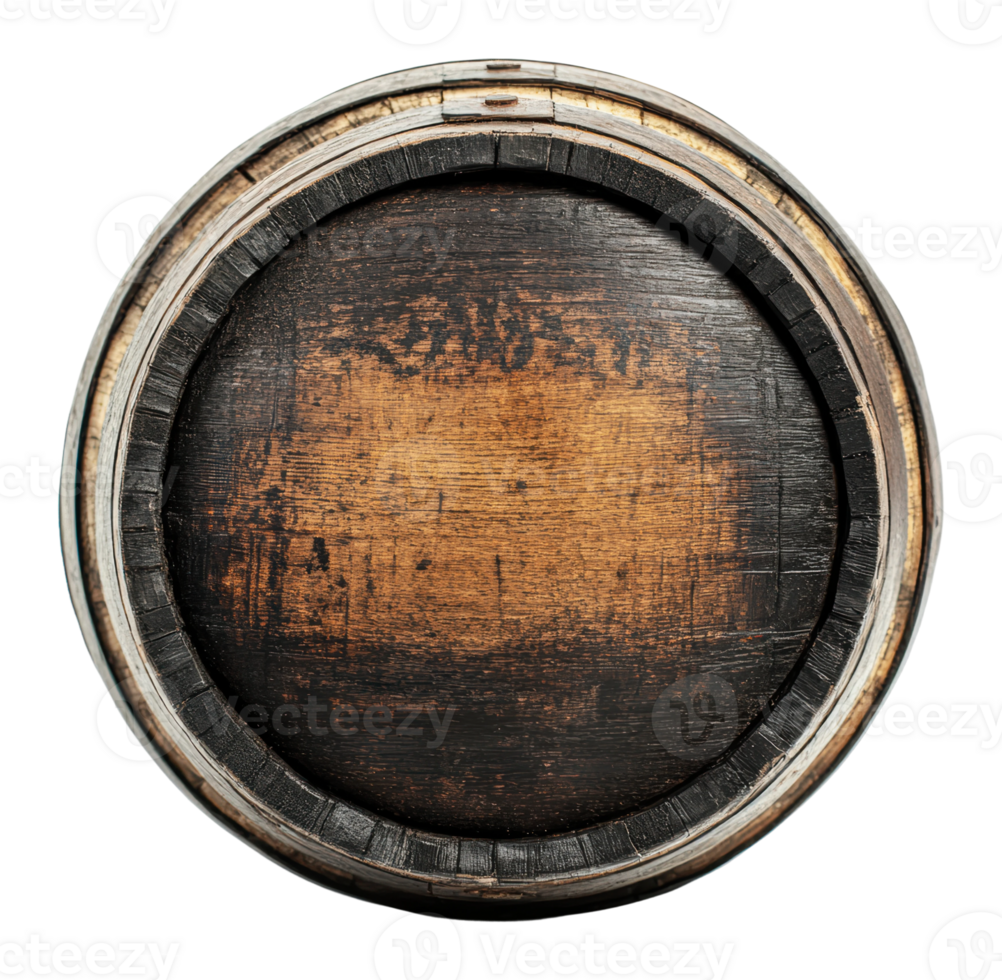 Wooden barrel top with rustic surface and texture png