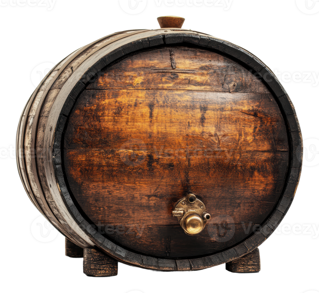 Traditional wooden barrel for storage and aging png