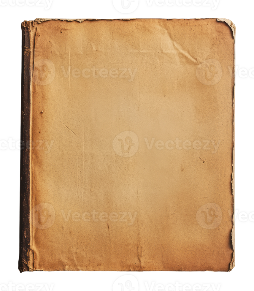 Old, worn book with blank pages on display png