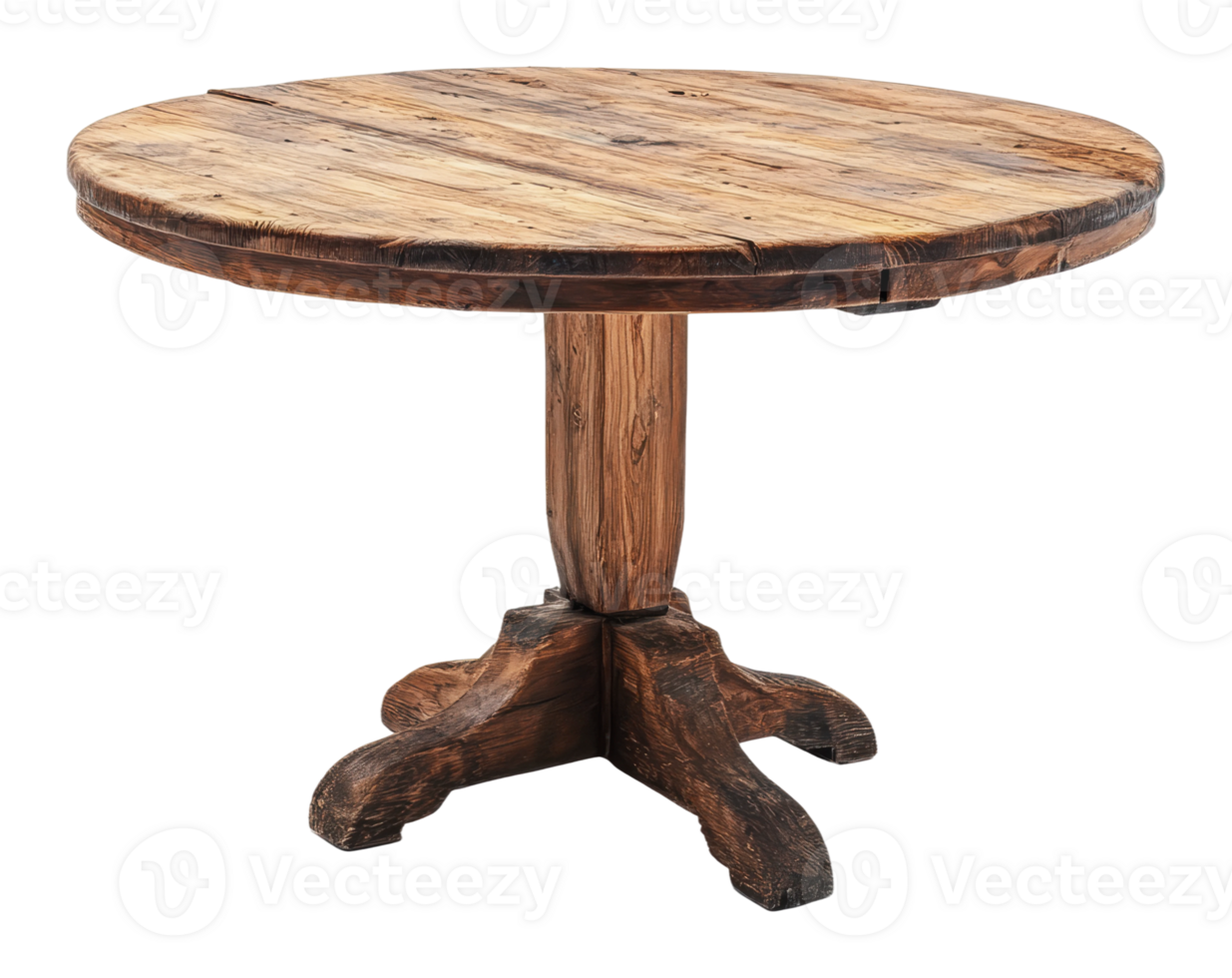 Rustic round wooden table with sturdy base png