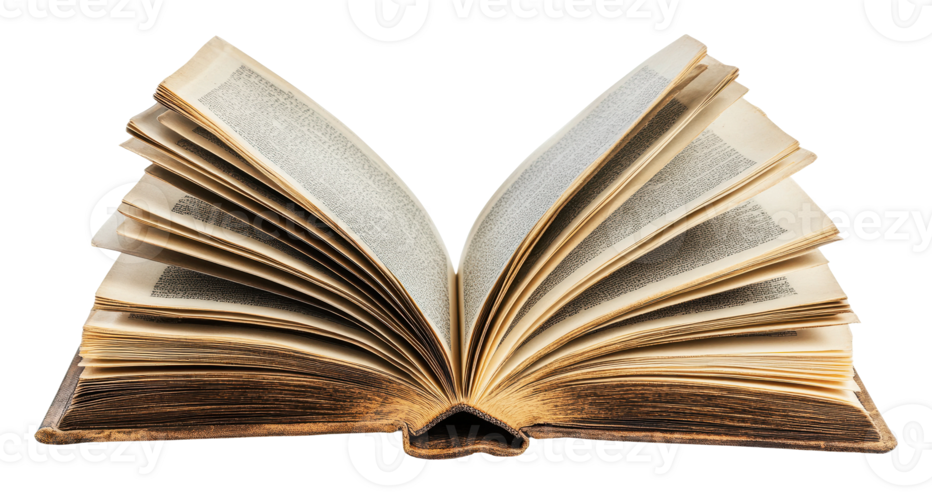Old book with worn pages opened on a table png
