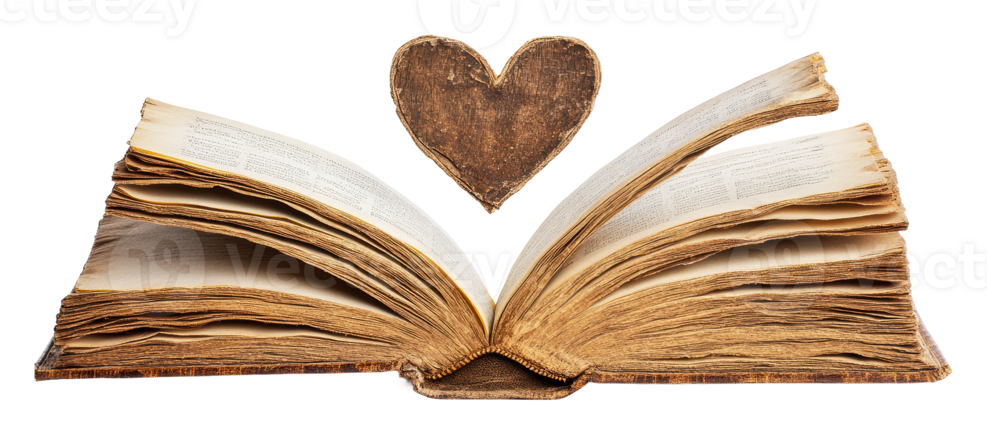 Old book with heart-shaped cutout on pages png