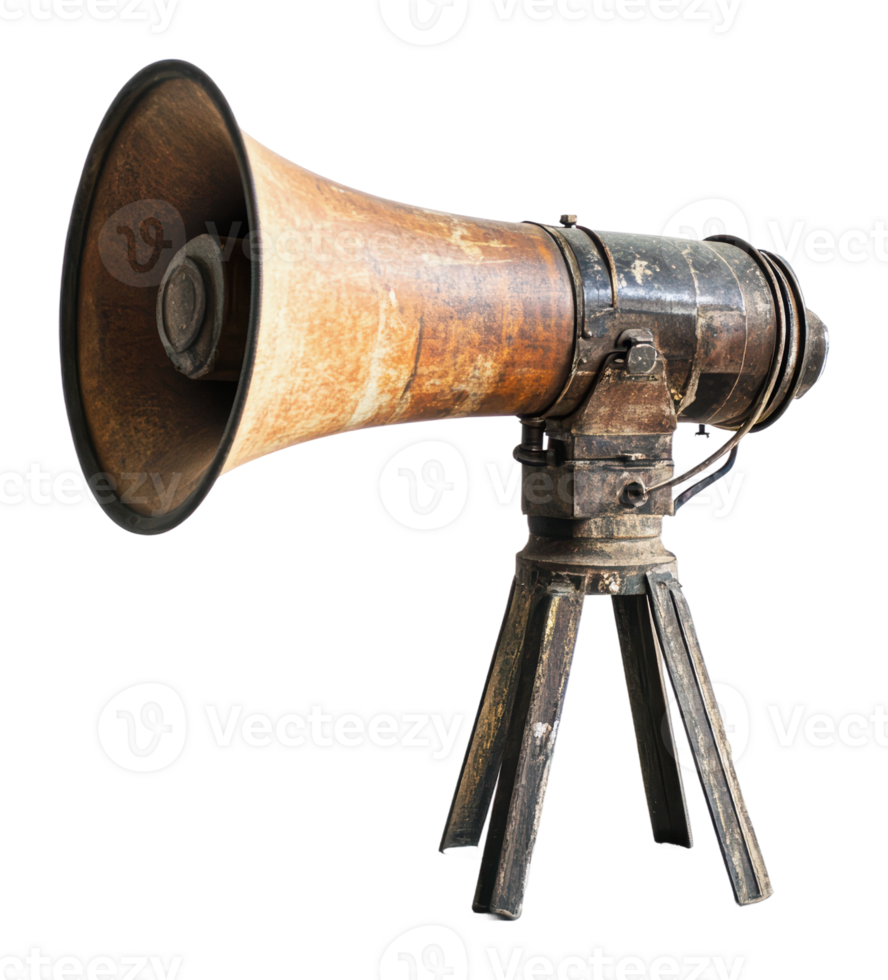 Vintage megaphone on a stand in studio setting png