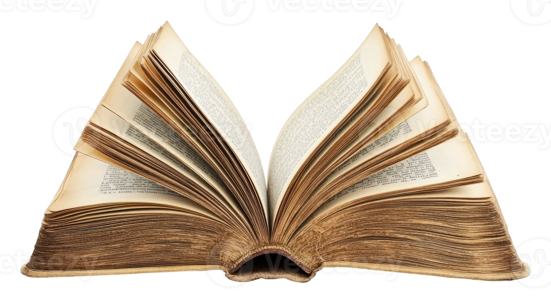 Vintage book with yellowed pages open on display png