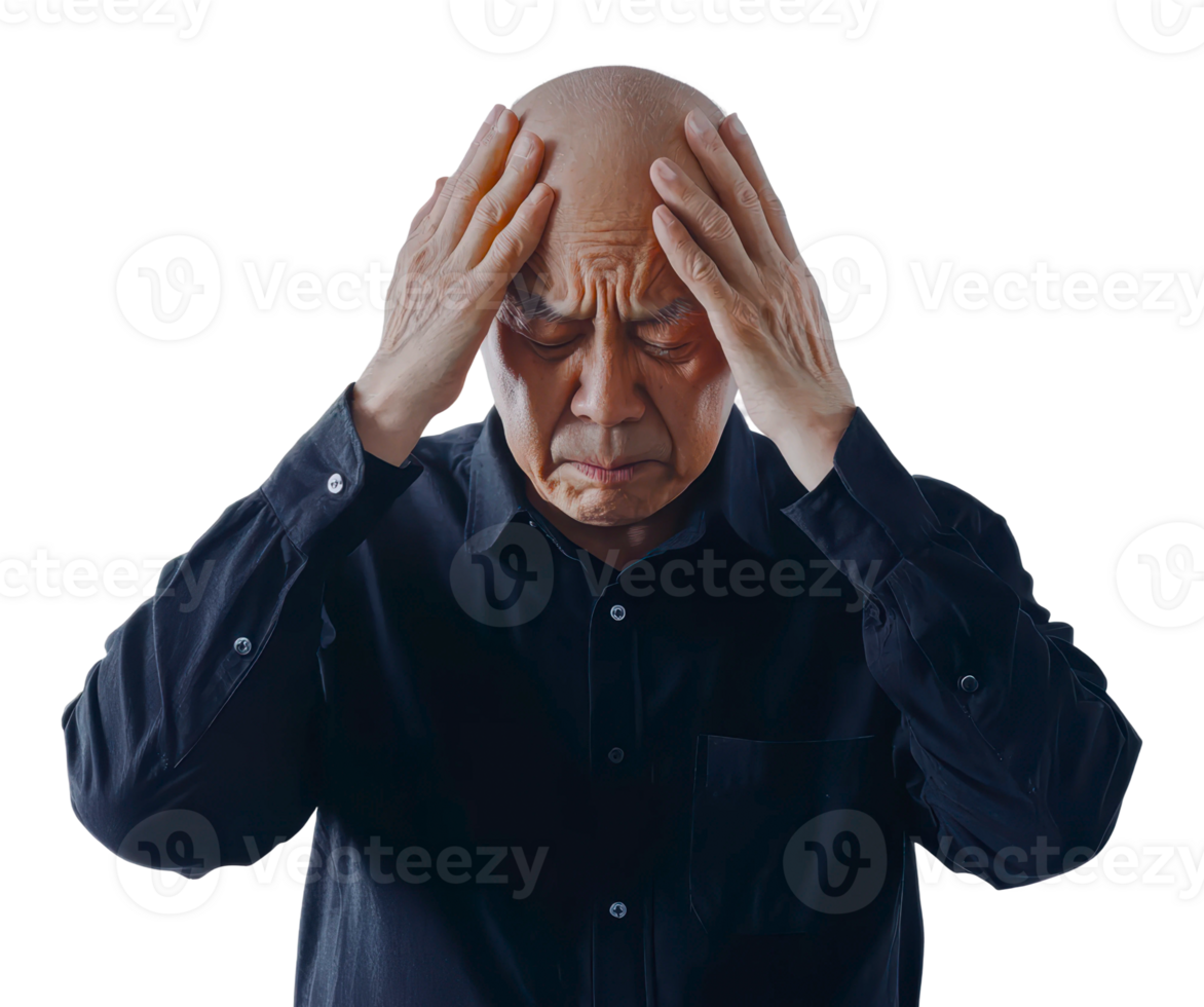 Elderly man experiencing severe headache indoors png
