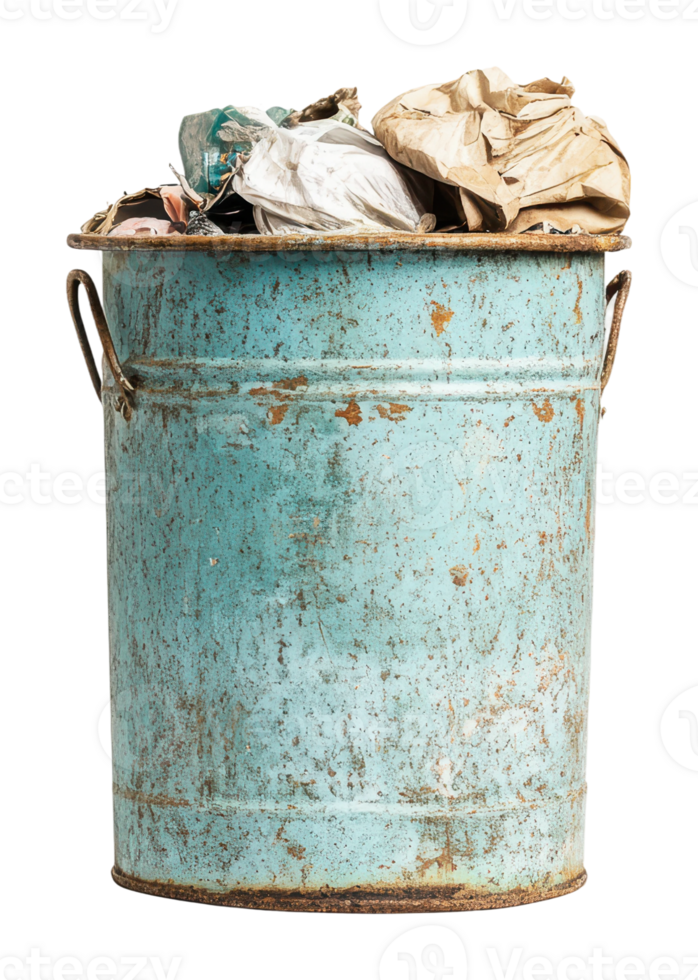 Old metal trash can of waste png