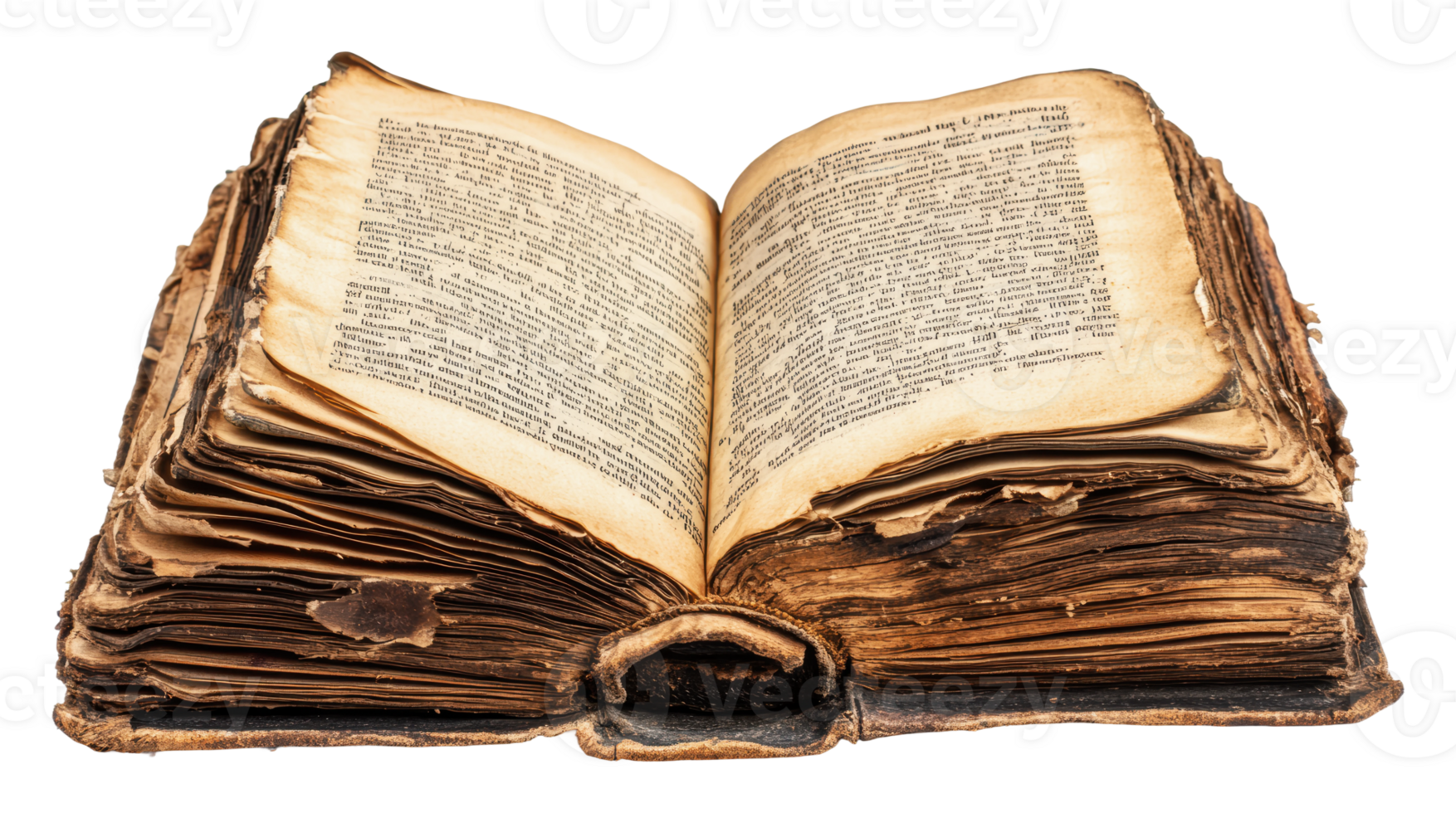 Old open book with yellowed pages on display png