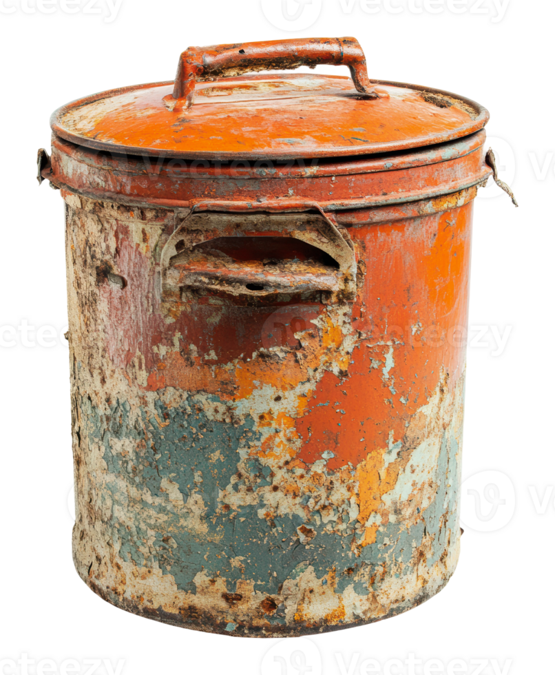 Rusty metal container with peeling paint detail png