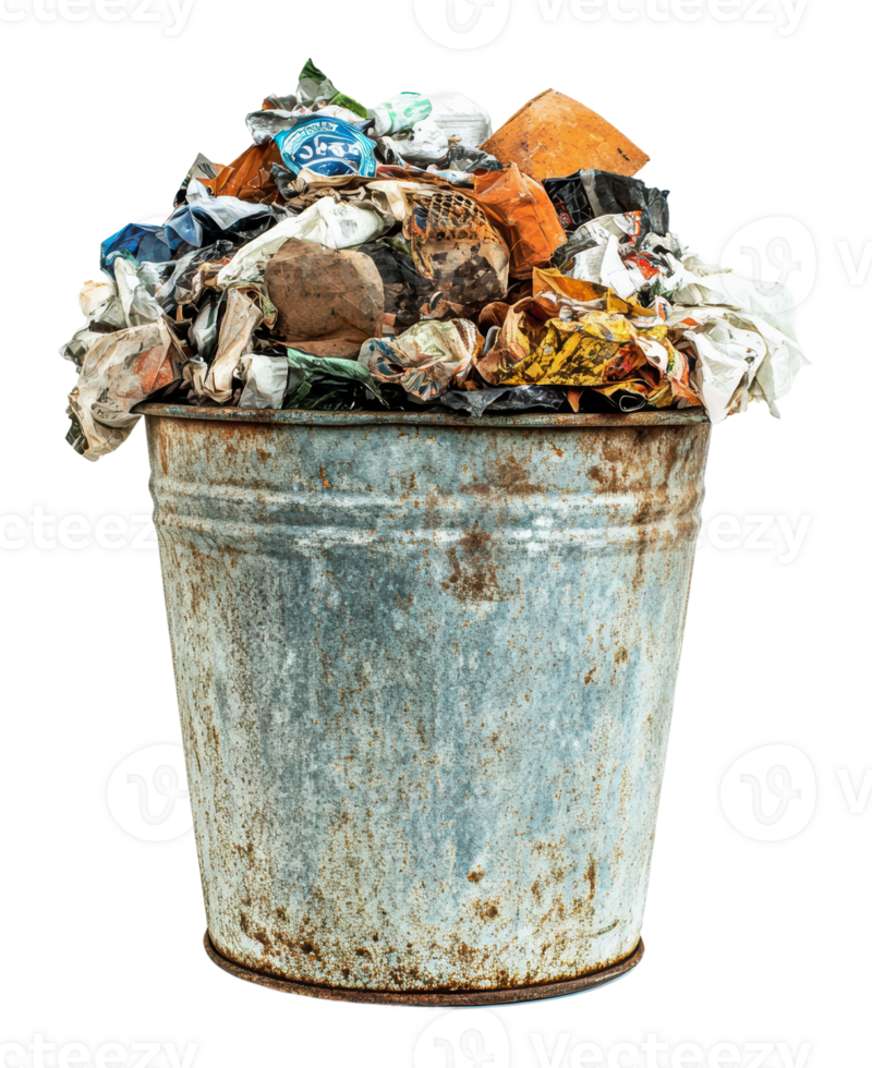 Overflowing trash bin in urban environment png
