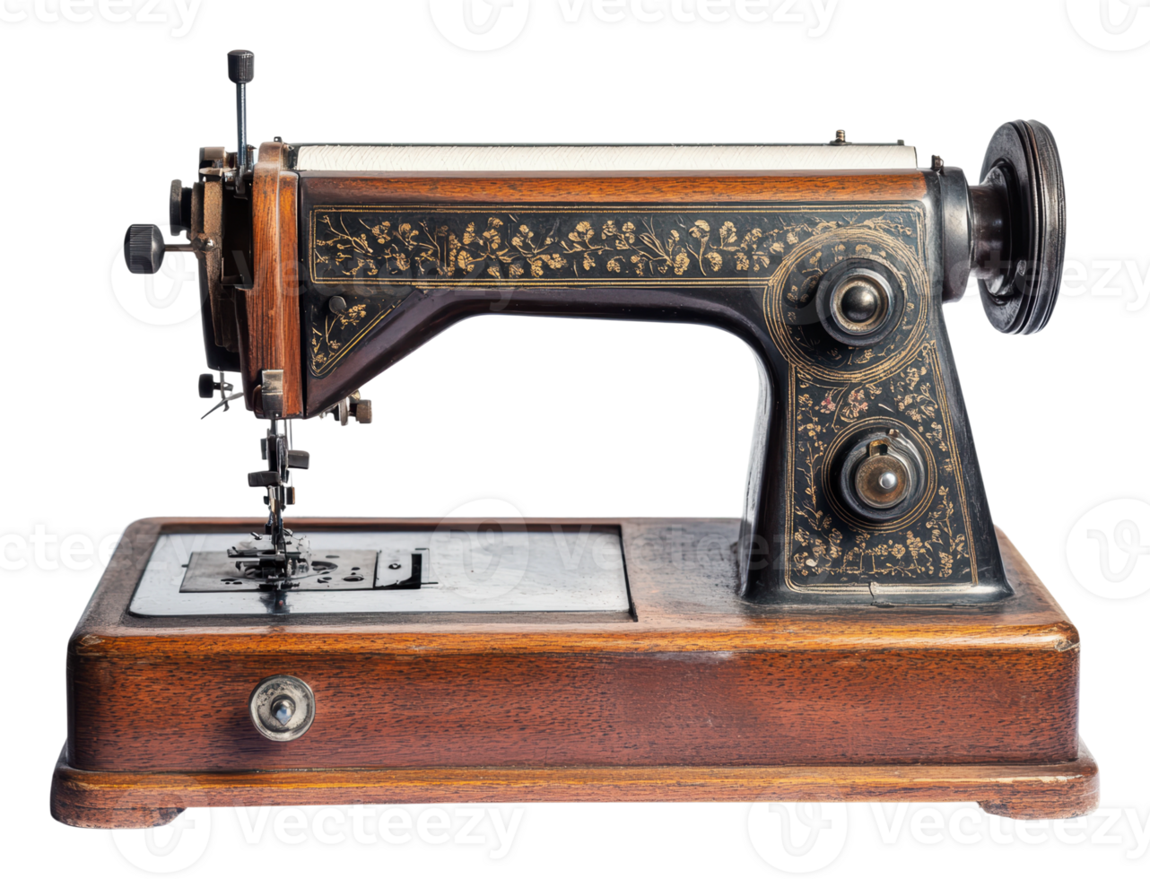 Vintage sewing machine on display in workshop png