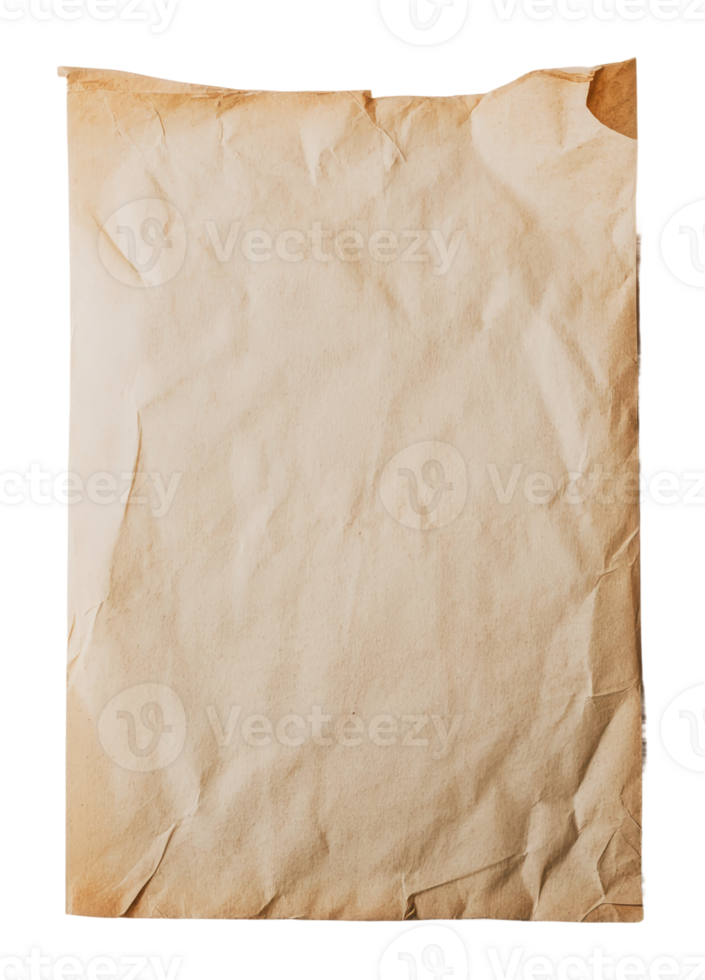 Vintage crumpled paper with aged texture and color png