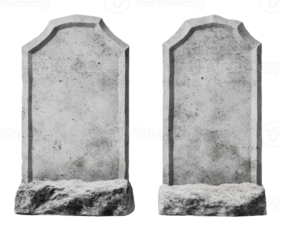Two weathered gravestones in a cemetery setting png