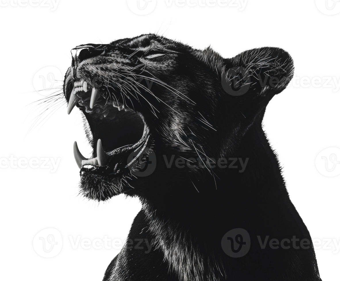 Black panther roaring with fierce expression png