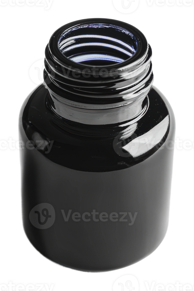 Close-up of a black bottle with a threaded neck png