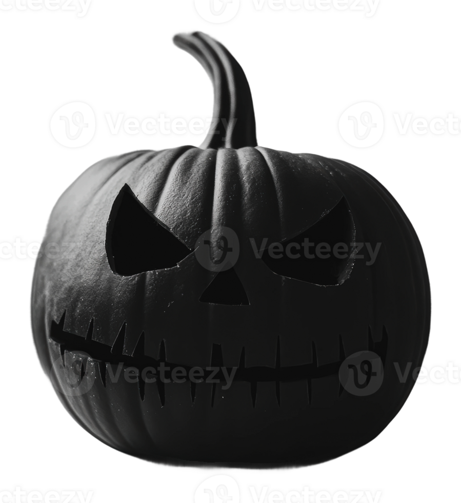 Carved black pumpkin with a sinister expression png