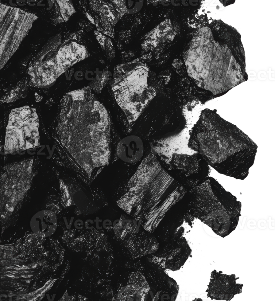 Black mineral fragments scattered on a surface png
