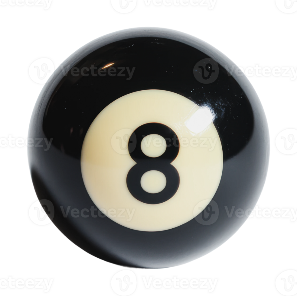 Eight ball rests on pool table in a game setting png
