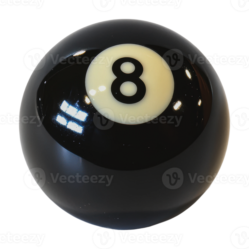 Eight ball resting on a pool table png