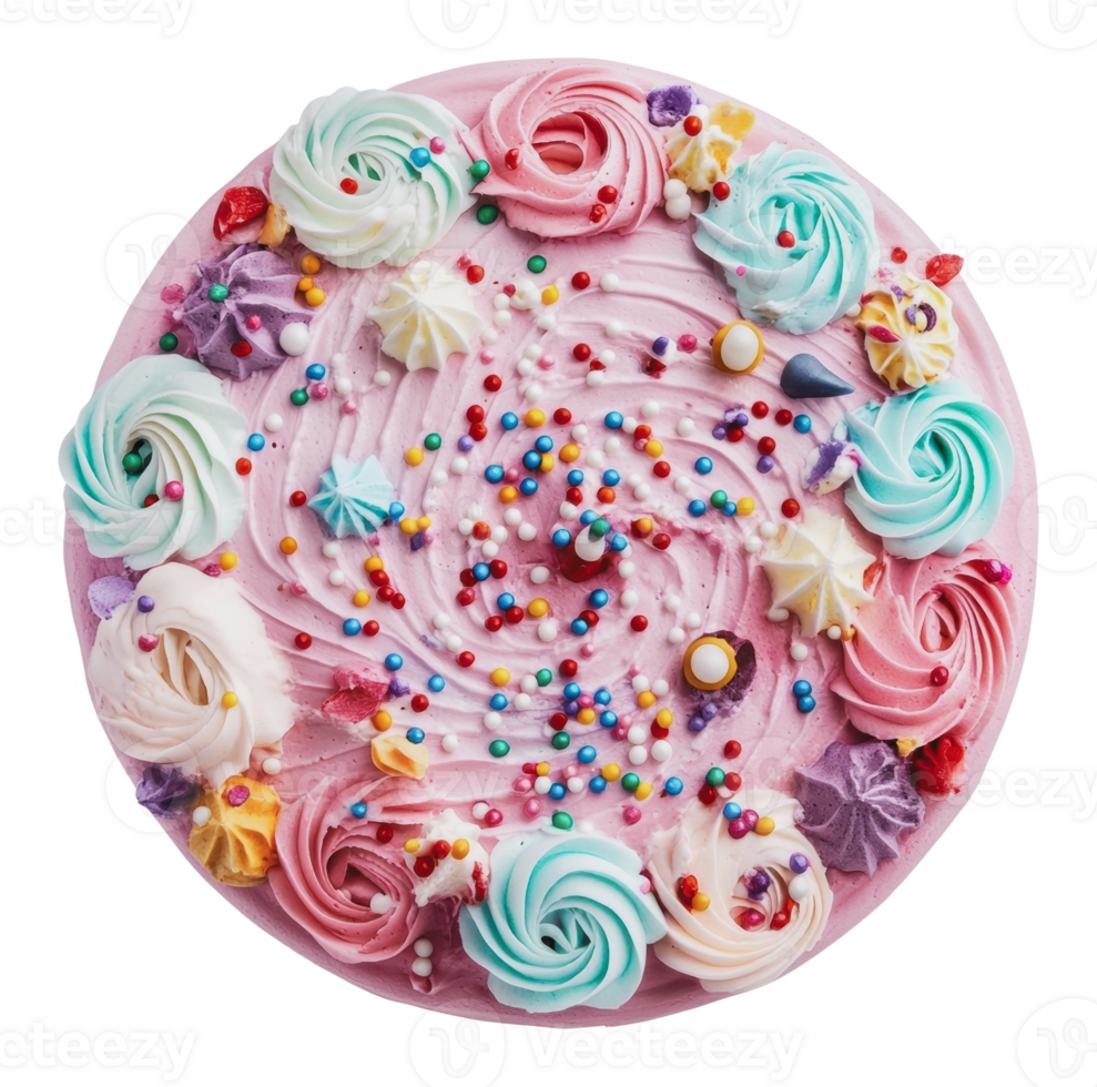 Colorful cake with swirled frosting png