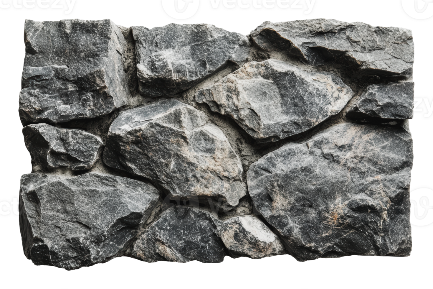 Textured stone wall with rugged rocks and gravel png