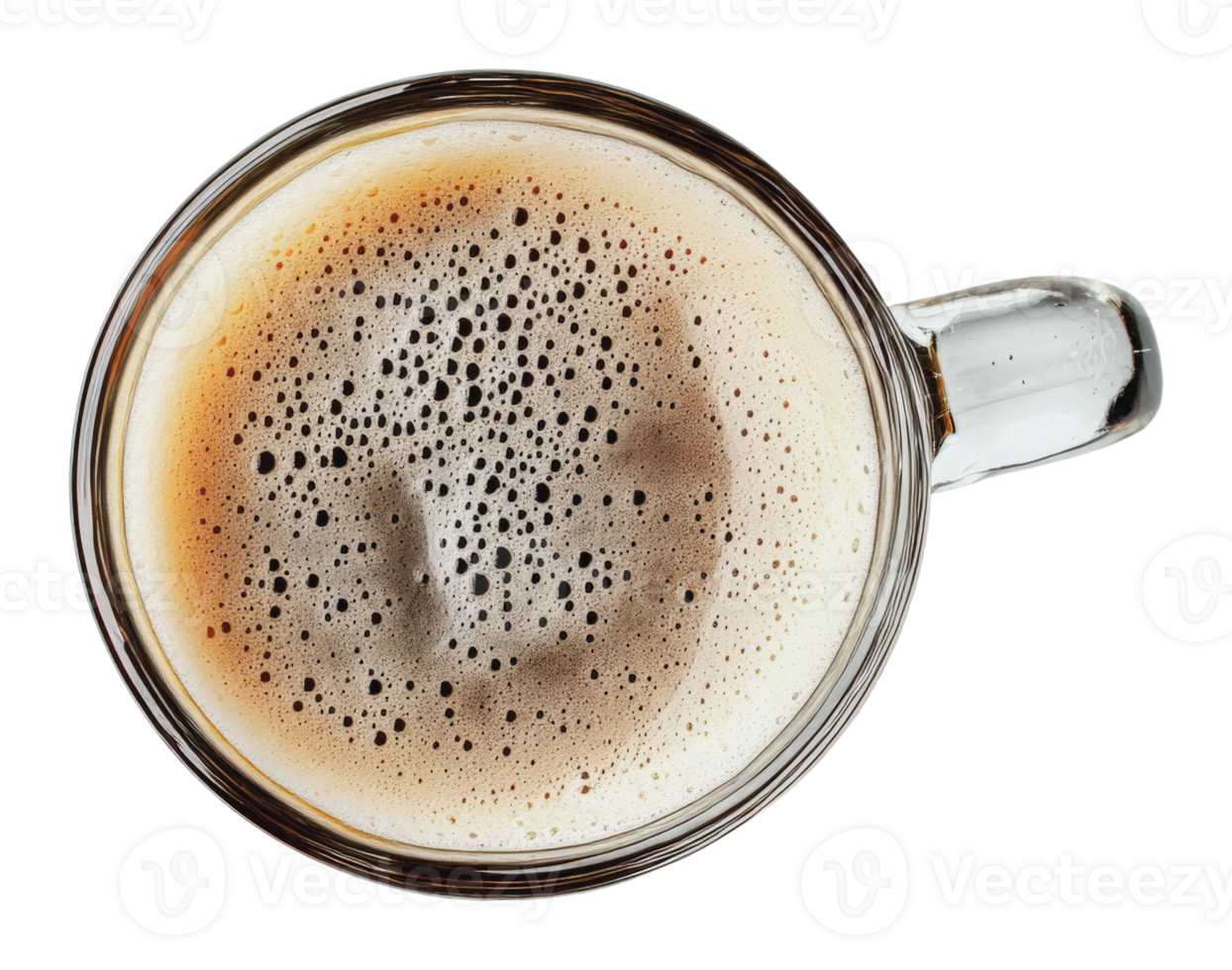 Beer topped with foam in a clear glass mug png