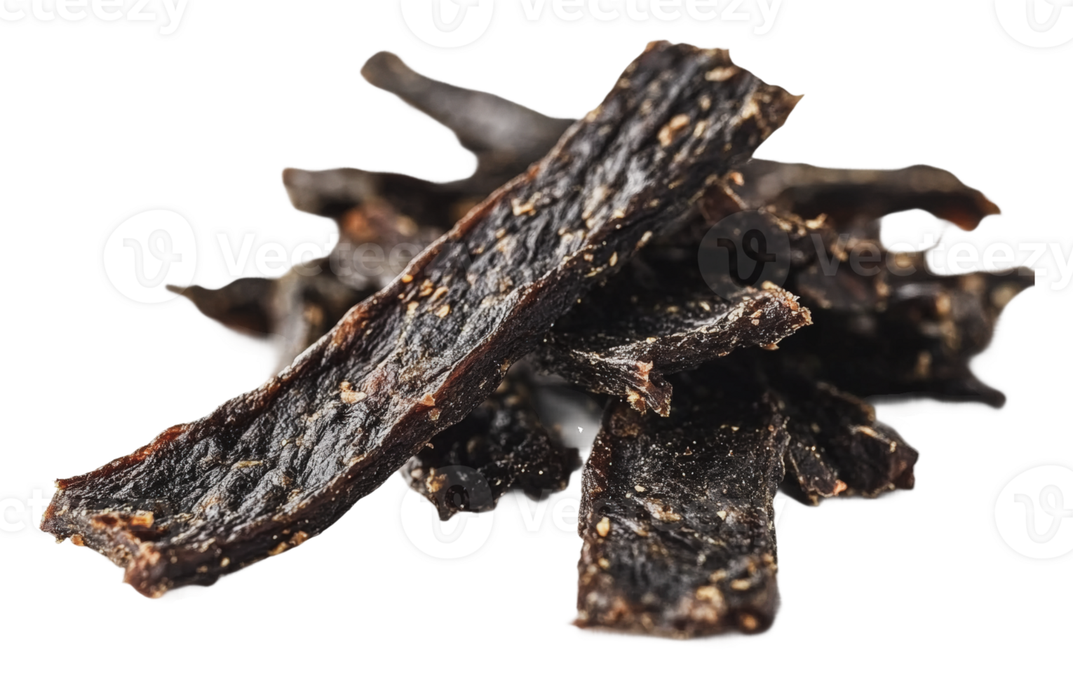 Tasty beef jerky strips on display png