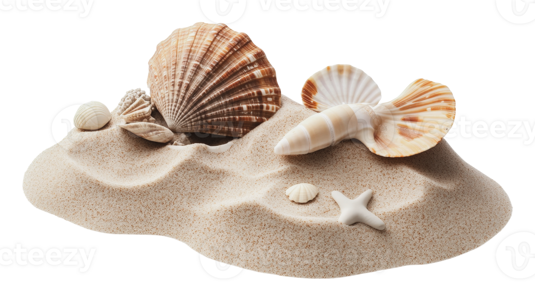 Shells on sand in natural display png