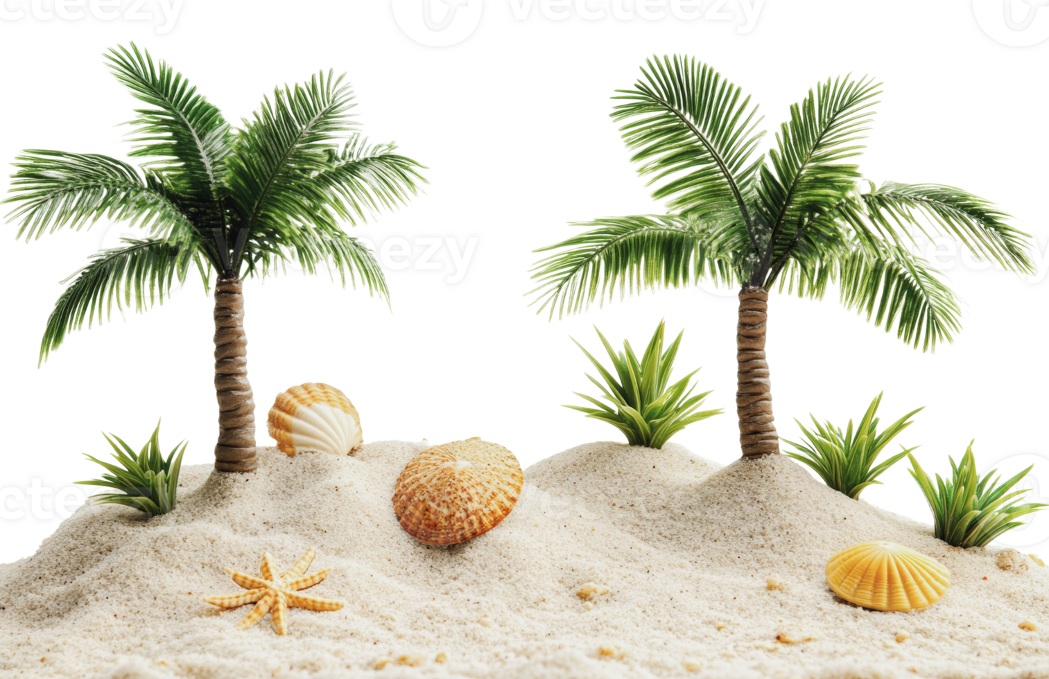 Tropical scene with palms and shells png