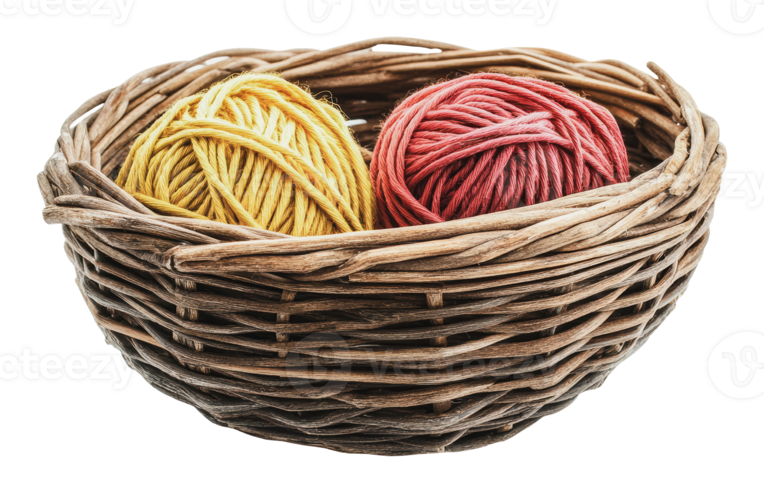 Colorful yarn balls in a woven basket display png